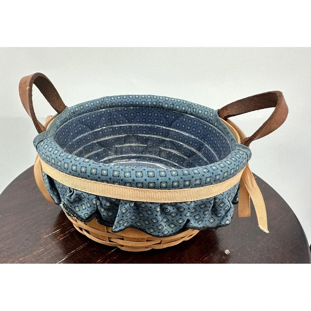 Longaberger Button Basket W/Protector & Classic French Blue Liner 1993